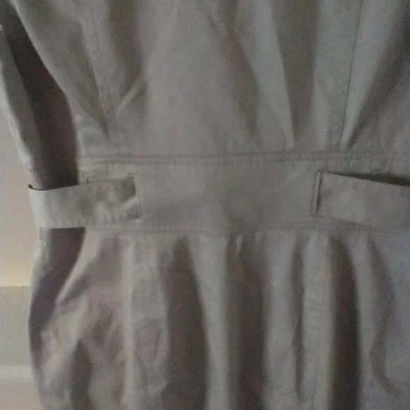 Calvin Klein Cap Sleeve Band Collar Button Front‎ Sash Belt Beige Dress Size 10 - Picture 5 of 11